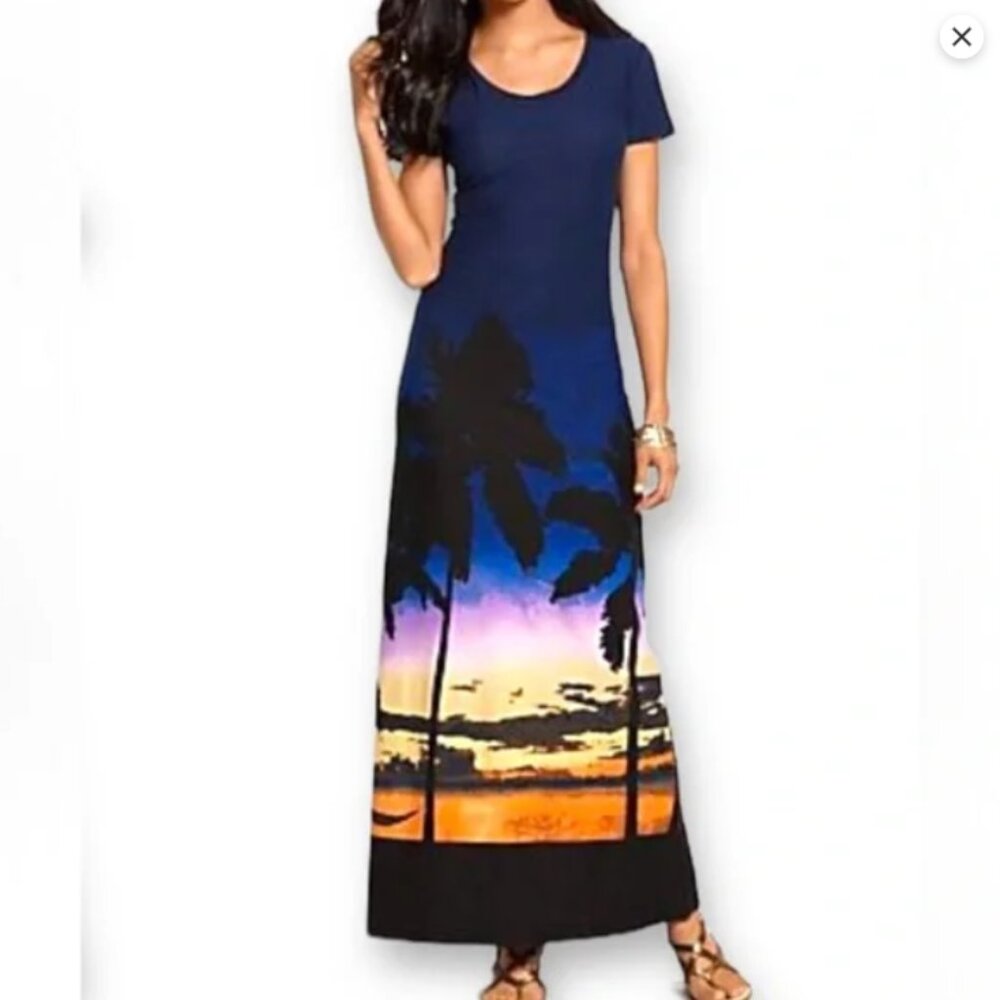 Tommy Bahama ‘Sunset Palm’ Tropical Beach Navy Blue xl T-Shirt Maxi Dress